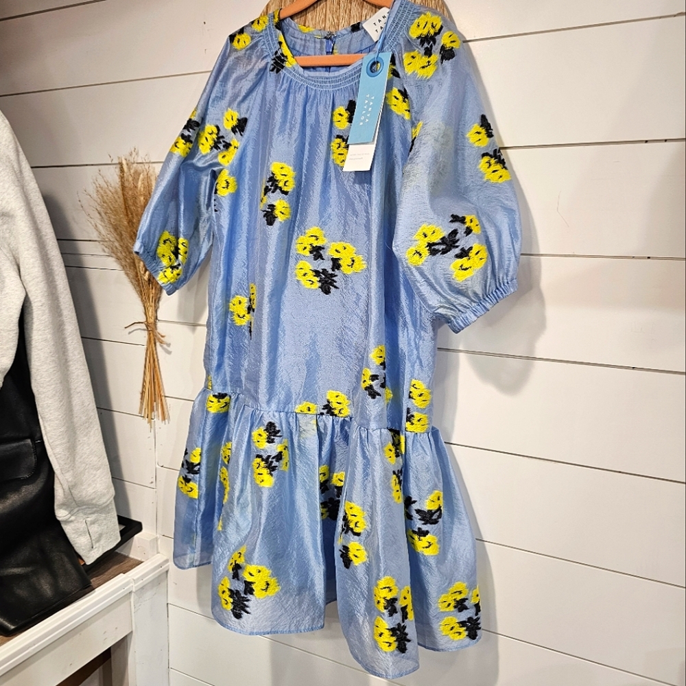 Tanya Taylor Light Blue Dress with Yellow Floral Print
